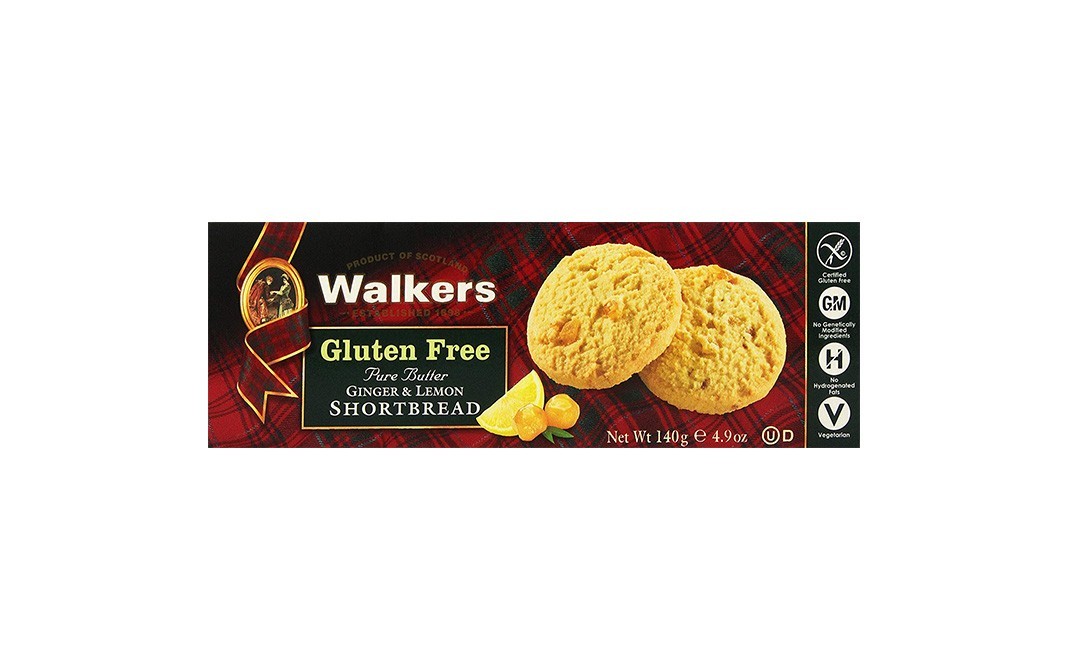 Walker's Gluten Free Pure Butter Ginger &Lemon Shortbread   Box  140 grams
